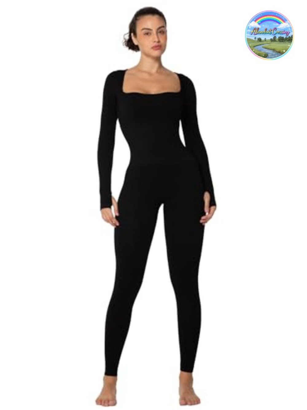 Ribbed Long Sleeve Square Neck Scrunch Back Jumpsuit Romper